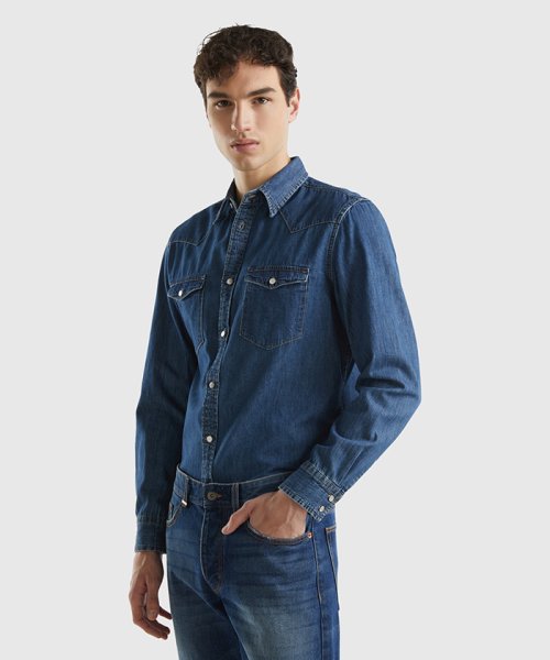 BENETTON (mens)(ベネトン（メンズ）)/バックブランドロゴ刺繍入り長袖ウエスタンシャツ/img02