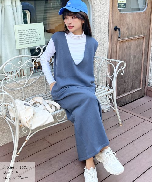 ad thie(アドティエ)/ 裏起毛 バックスリット Vネックジャンバースカート 秋服 秋 冬服 冬/img10