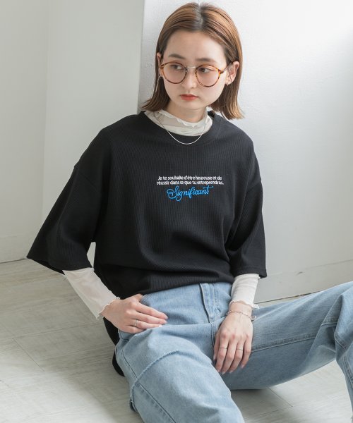 ad thie(アドティエ)/裾ラウンド・ワッフル 刺繍ロゴTシャツ/img11