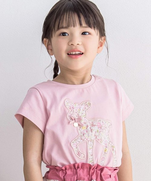 BeBe Petits Pois Vert(ベベ プチ ポワ ヴェール)/【お揃い】鹿パッチワーク花柄Tシャツ(95~150cm)/img03