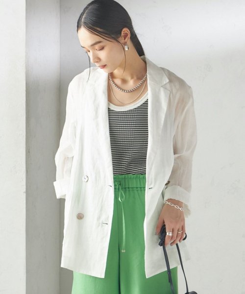 〈手洗い可能〉ラミー シアー ジャケット 商品説明―24SS―素材感とシルエットでおしゃれな着こなしが叶うジャケット■デザインテーラードのダブル W1679500724(12980円)