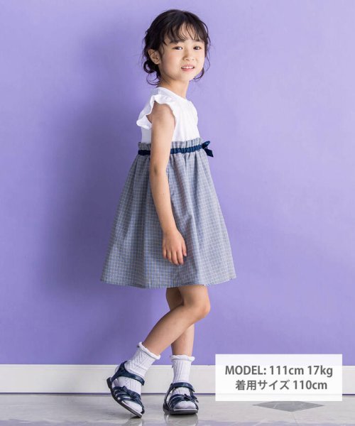 BeBe Petits Pois Vert(ベベ プチ ポワ ヴェール)/千鳥チェック柄ドッキングワンピース(95~150cm)/img01