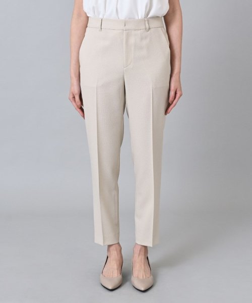 【セットアップ可能／清涼感／ウエストゴムあり】麻調　ドライテーパードパンツ ライトベージュ