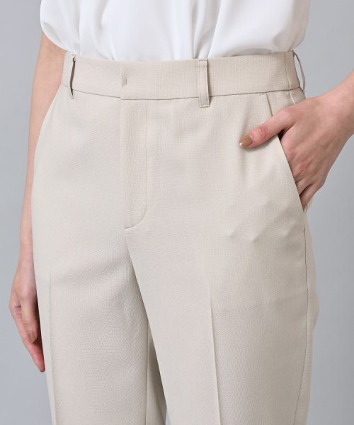【セットアップ可能／清涼感／ウエストゴムあり】麻調　ドライテーパードパンツ ライトベージュ