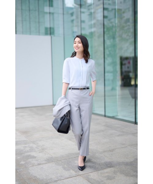 【セットアップ可能／清涼感／ウエストゴムあり】麻調　ドライテーパードパンツ ライトベージュ