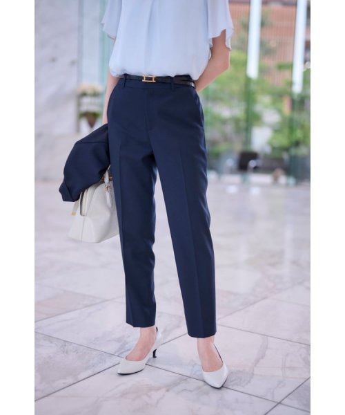 【セットアップ可能／清涼感／ウエストゴムあり】麻調　ドライテーパードパンツ ライトベージュ