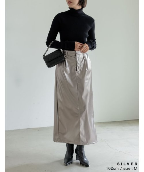 Re:EDIT(リエディ)/[低身長/高身長サイズ有]メタリックフェイクレザータイトスカート/img27