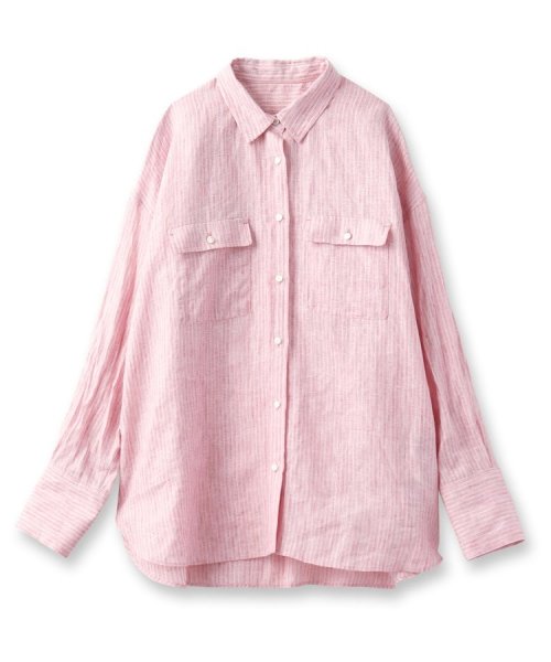 【セットアップ可能／真夏も快適】リネンストライプ レギュラーシャツ 