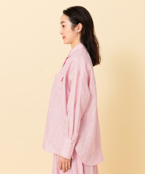 【セットアップ可能／真夏も快適】リネンストライプ レギュラーシャツ 