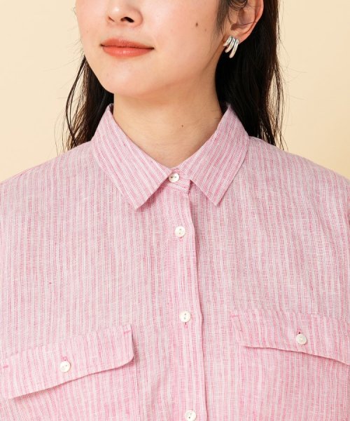 【セットアップ可能／真夏も快適】リネンストライプ レギュラーシャツ 