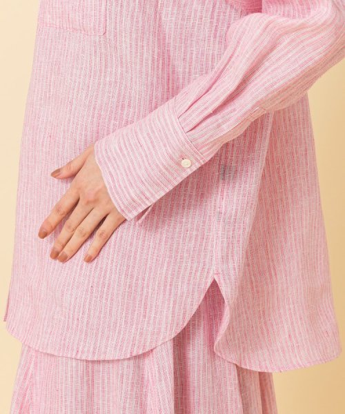 【セットアップ可能／真夏も快適】リネンストライプ レギュラーシャツ 