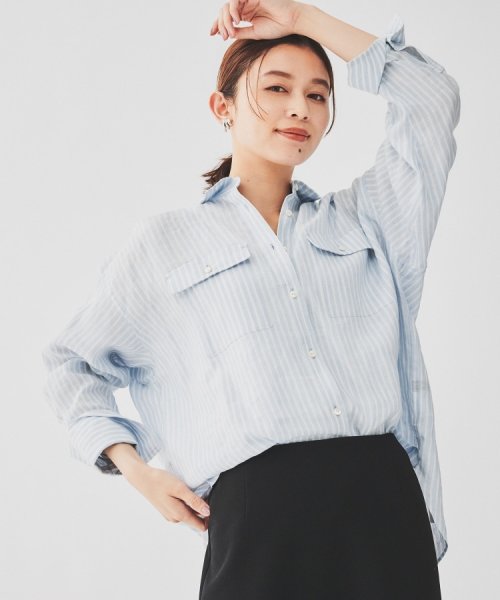 【セットアップ可能／真夏も快適】リネンストライプ レギュラーシャツ 
