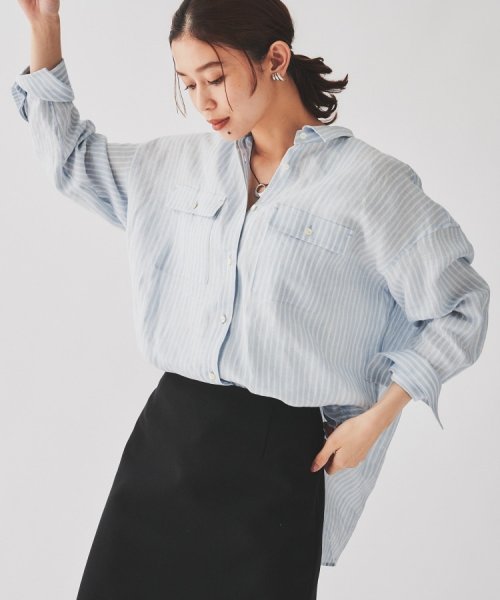【セットアップ可能／真夏も快適】リネンストライプ レギュラーシャツ 