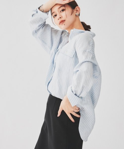 【セットアップ可能／真夏も快適】リネンストライプ レギュラーシャツ 