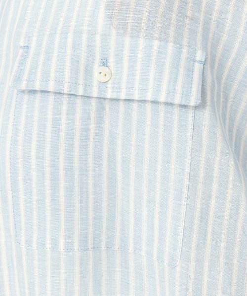 【セットアップ可能／真夏も快適】リネンストライプ レギュラーシャツ 