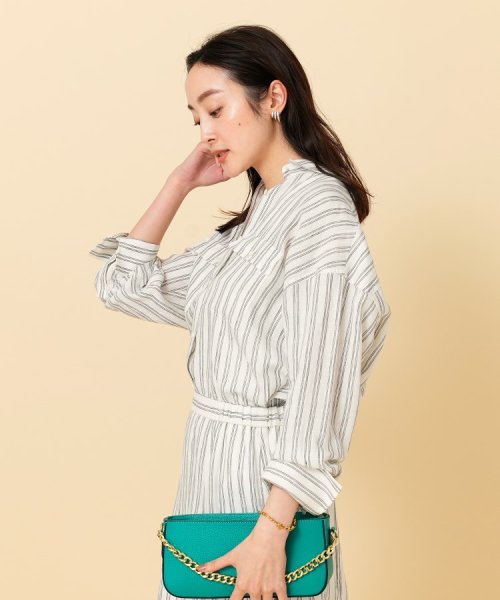 【セットアップ可能／真夏も快適】リネンストライプ レギュラーシャツ 