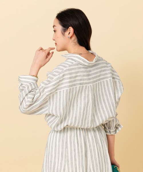 【セットアップ可能／真夏も快適】リネンストライプ レギュラーシャツ 