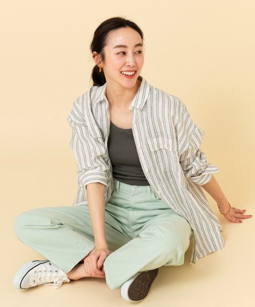 【セットアップ可能／真夏も快適】リネンストライプ レギュラーシャツ 