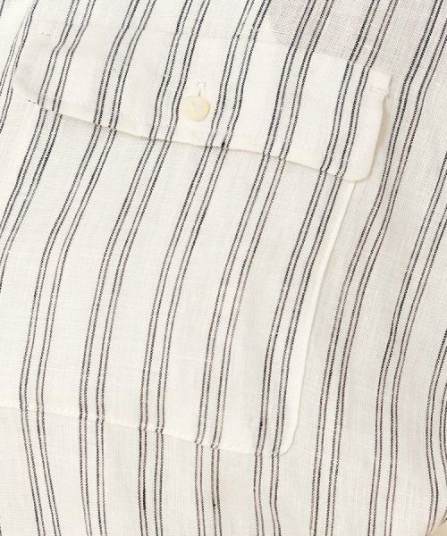 【セットアップ可能／真夏も快適】リネンストライプ レギュラーシャツ 