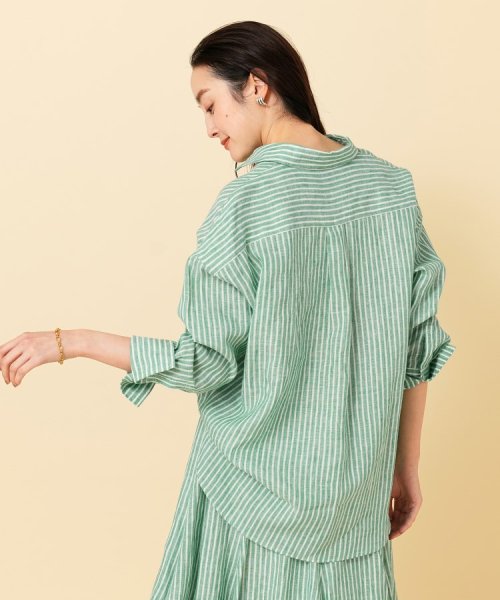 【セットアップ可能／真夏も快適】リネンストライプ レギュラーシャツ 