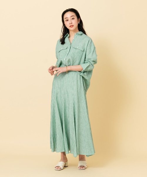 【セットアップ可能／真夏も快適】リネンストライプ レギュラーシャツ 