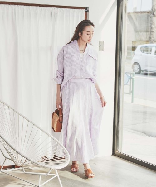 【セットアップ可能／真夏も快適】リネンストライプ レギュラーシャツ 