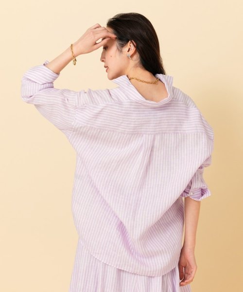 【セットアップ可能／真夏も快適】リネンストライプ レギュラーシャツ 