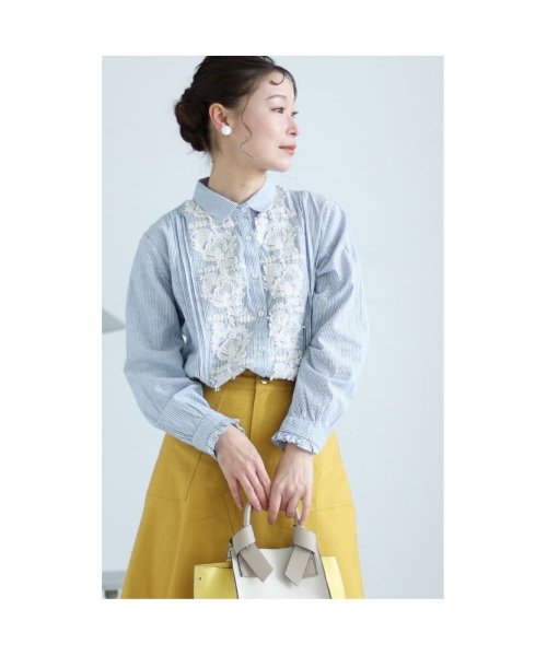 Sawa a la mode(サワアラモード)/レディース 大人 上品 爽やかな白花刺繍のストライプシャツブラウス/img04