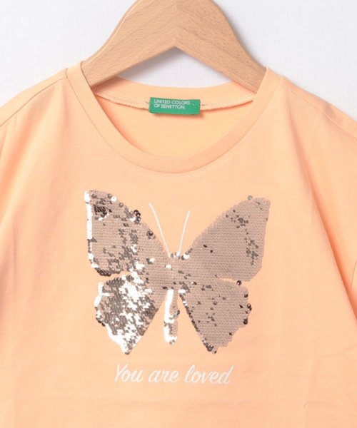 BENETTON (UNITED COLORS OF BENETTON GIRLS)(ユナイテッド　カラーズ　オブ　ベネトン　ガールズ)/キッズフロントリバーシブルスパンコール刺繍半袖Tシャツ・カットソーG/img04