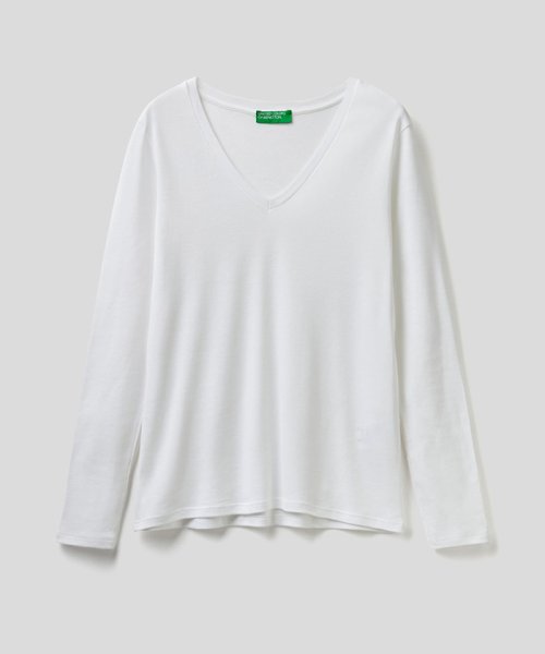 BENETTON (women)(ベネトン（レディース）)/コットン100％Vネックブランドロゴ刺繍入り長袖Tシャツ・カットソー/img13