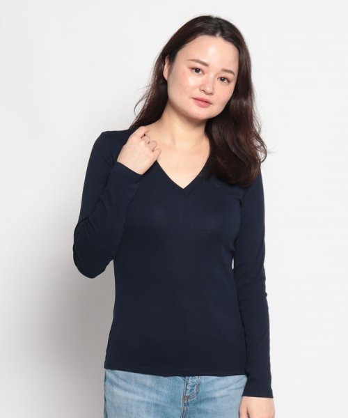 BENETTON (women)(ベネトン（レディース）)/コットン100％Vネックブランドロゴ刺繍入り長袖Tシャツ・カットソー/img24