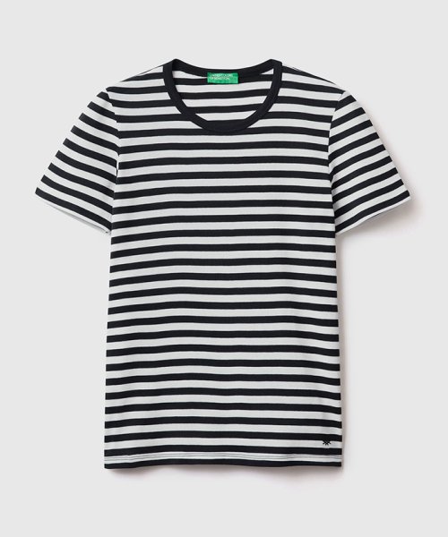 BENETTON (women)(ベネトン（レディース）)/ブランドロゴ刺繍入り先染めクルーネックボーダー半袖Tシャツ・カットソー/img02