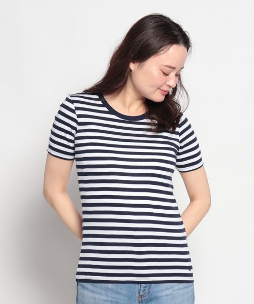 BENETTON (women)(ベネトン（レディース）)/ブランドロゴ刺繍入り先染めクルーネックボーダー半袖Tシャツ・カットソー/img13