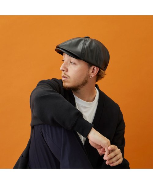 CALEE ハンチング 黒 極上:CALEE(キャリー).レザーキャップ黒M 