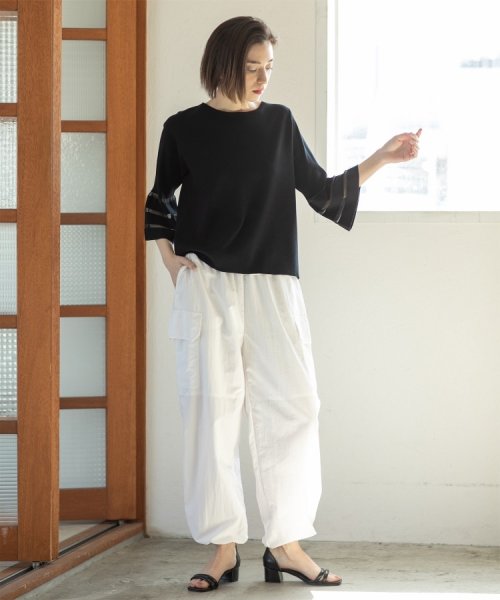 ≪エマール検証済≫シアーボーダーフレアスリーブニット【洗濯機洗い可】 人気・おすすめ｜使いやすい・旅行におすすめ 品質保証 全国発送 在庫限り