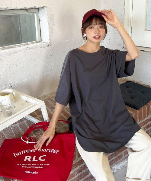 ad thie(アドティエ)/裾 ラウンド Tシャツ 半袖 スリット 無地 コットン 100 綿 ゆったり ロング チュニック ロンT/img25