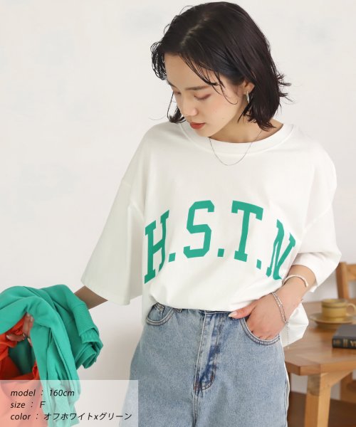 ad thie(アドティエ)/【ドラマ着用】H.S.T.N カレッジロゴ プリント Tシャツ ラウンド スリット チュニック ゆったり ビックTシャツ サイド スリット ロンT 柄/img11