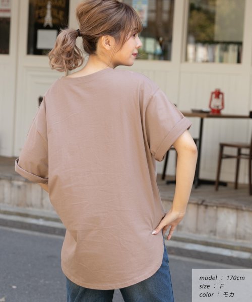 ad thie(アドティエ)/【ドラマ着用】H.S.T.N カレッジロゴ プリント Tシャツ ラウンド スリット チュニック ゆったり ビックTシャツ サイド スリット ロンT 柄/img22