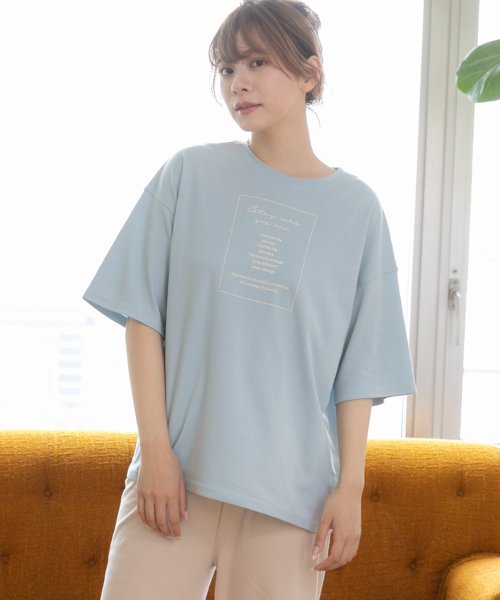 ad thie(アドティエ)/カリグラフィ ロゴ プリント Tシャツ ＆ リボン付き ワイドパンツ 2枚 セット ルームウエア 半袖 長ズボン 春 夏/img22