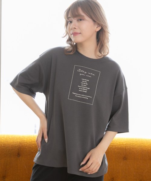 ad thie(アドティエ)/カリグラフィ ロゴ プリント Tシャツ ＆ リボン付き ワイドパンツ 2枚 セット ルームウエア 半袖 長ズボン 春 夏/img39