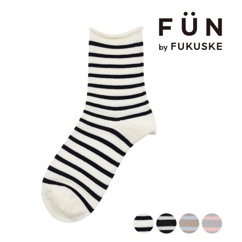 fukuske FUN(フクスケ ファン)/fukuske FUN(フクスケファン) ソックス ボーダー柄 クルー丈 つま先かかと補強 履き口ソフト 福助 公式/img01