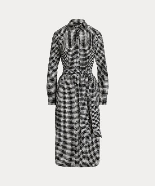 ハウンドトゥース ベルテッド クレープ シャツドレス Ralph