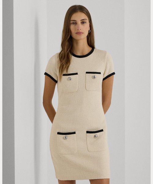 【セットアップ対応商品】ツートーン ブークレ シース ドレス 