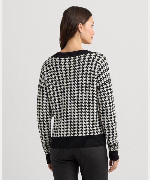 【セットアップ対応商品】ハウンドトゥース ジャカード Vネック セーター Cotton TM