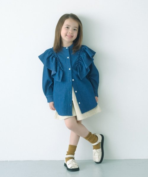 green label relaxing （Kids）(グリーンレーベルリラクシング（キッズ）)/TJ デニム オーバー フリルシャツ 100cm－130cm/img01