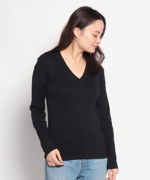 BENETTON (women)(ベネトン（レディース）)/コットン100％Vネックブランドロゴ刺繍入り長袖Tシャツ・カットソー/img30