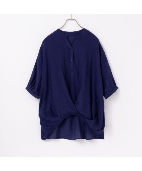 MAC HOUSE(women)(マックハウス（レディース）)/NAVY ネイビー スラブ裾タック5分袖スキッパーブラウス MH845－602/img12