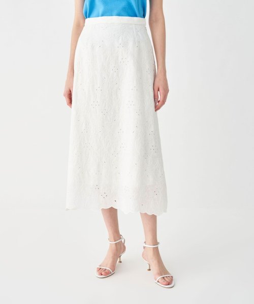 ボイルフラワーエンブロイダリー セミフレアスカート 