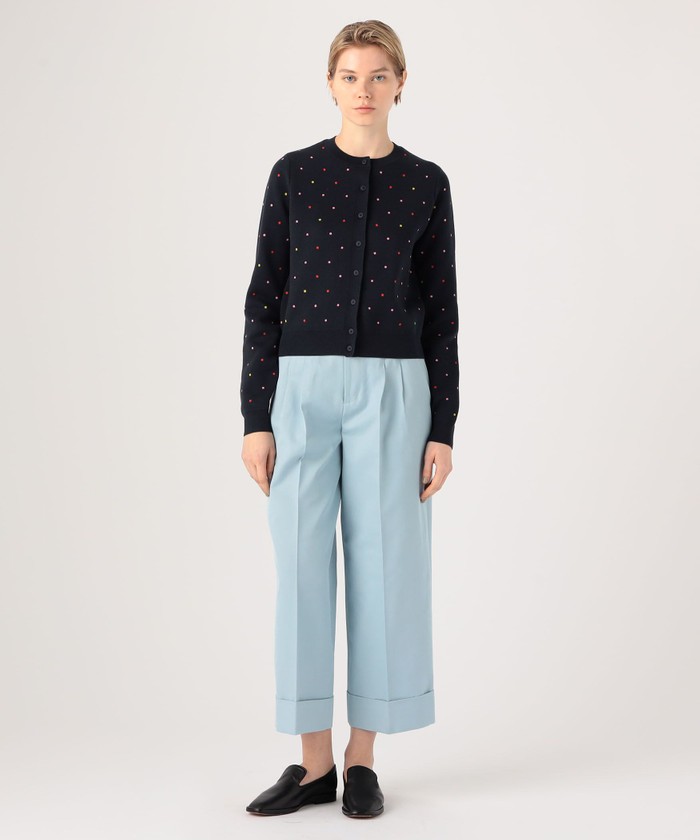 CABaN コットンカシミヤ ドットジャカード クルーネックカーディガン