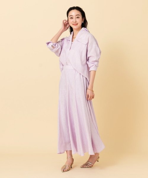 【セットアップ可能／真夏も快適】リネンストライプ レギュラーシャツ 